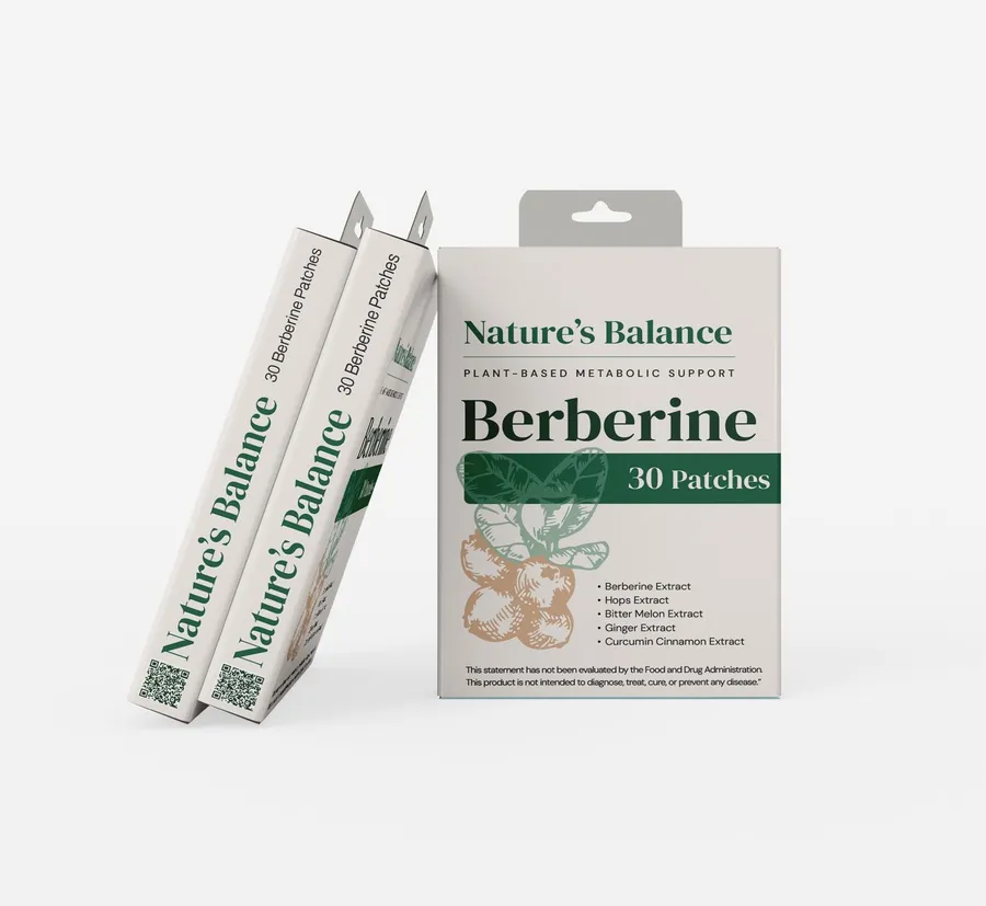 Nature’s Balance patch carton showing botanical printed packaging